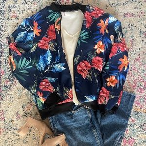 Hawaiian tropical floral bomber jacket